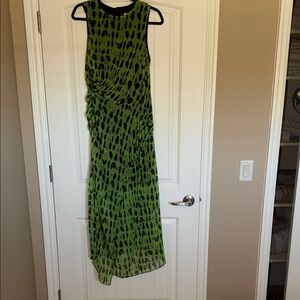 Topshop Green and Black Patterned Midi Dress